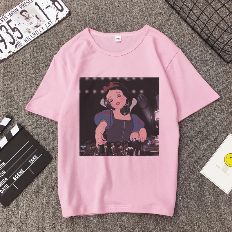4361-pink Летняя Новинка, мультяшная футболка принцессы Харадзюку, винтажная эстетичная Футболка с принтом, Повседневная Уличная одежда с коротким рукавом, женские топы - Цвет: 4361-pink