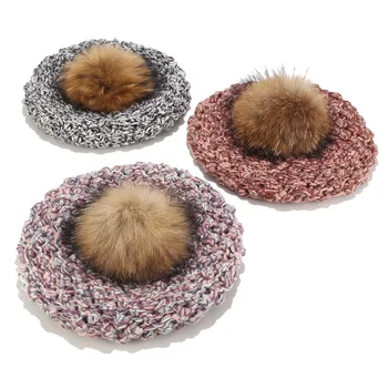 

Warm hat for women Korean version of the new hand-dyed woolen berets real hair ball painter hat autumn and winter street trend knit hat berets