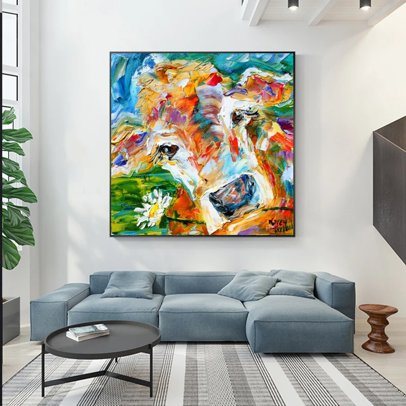 Oil Painting Abstract Cows Canvas Wall Art Cattle Pictures Cow Poster Animal Posters for Living Room Cuadros Home Decor | Дом и сад