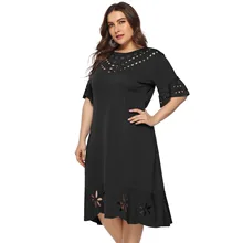 Женское платье свободного кроя в европейском и американском стиле больших размеров, модное Повседневное платье с рукавами-колокольчиками, 11046