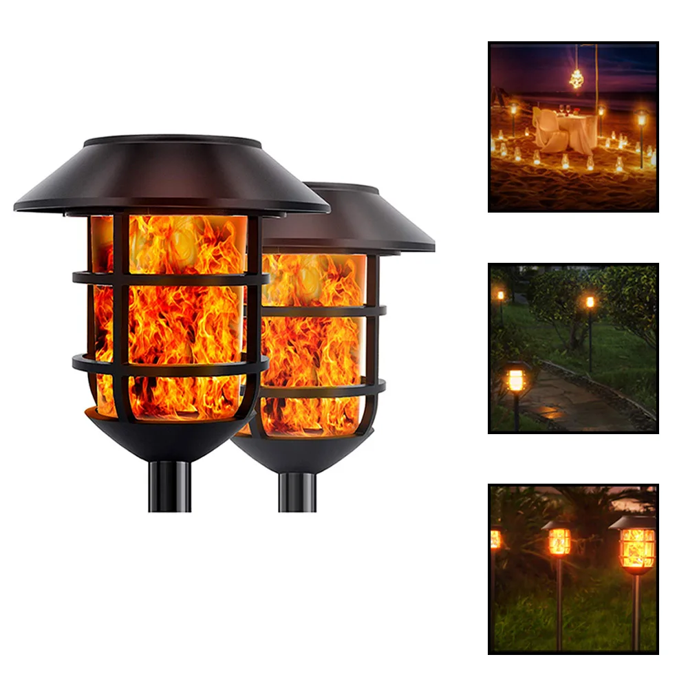 2Pcs Solar Lights Metal Flickering Flame Torches Lights Waterproof Pathway Lights Auto On/Off for Garden Patio Yard 17cm* 102cm