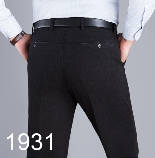 Mu Yuan Yang Men's Autumn Fashion Business Casual Long Pants Suit Pants Male Elastic Straight Formal Trousers Plus Big Size - Color: 1931