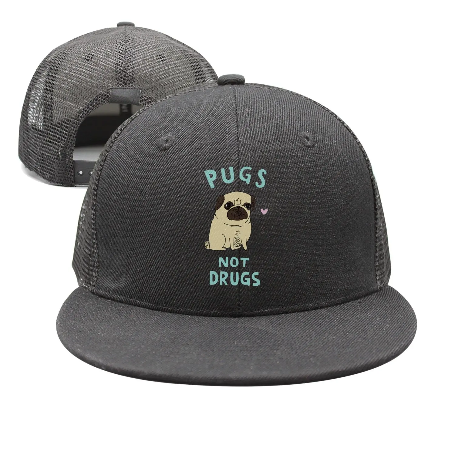 

SJSNBZ Pugs Not Drugs Cute Womens Black Printing Mesh Hip-hop Hat
