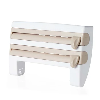 

Wall Mounted Roll Dispenser Kitchen Fresh Keeping Film Storage Rack with Belt Cutter PI669