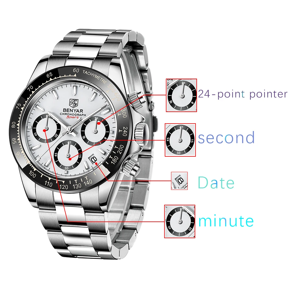 Relojes Hombre 2021 BENYAR New  Watches Men Luxury Brand Chronograph Male Sport Watches Waterproof Stainless Steel Quartz  Watch