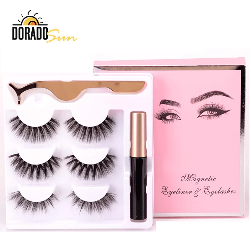 Doradosun 3 Pairs Magnetic False Eyelashes Faux Mink Soft Fake Eyelash Natural Strip Lashes Eyeliner | Красота и здоровье