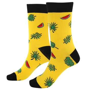 

Puseky 1 pair men woman socks combed cotton cartoon animal red Dinosaur/Leaves/Sea/watermelon geometric novelty funny socks