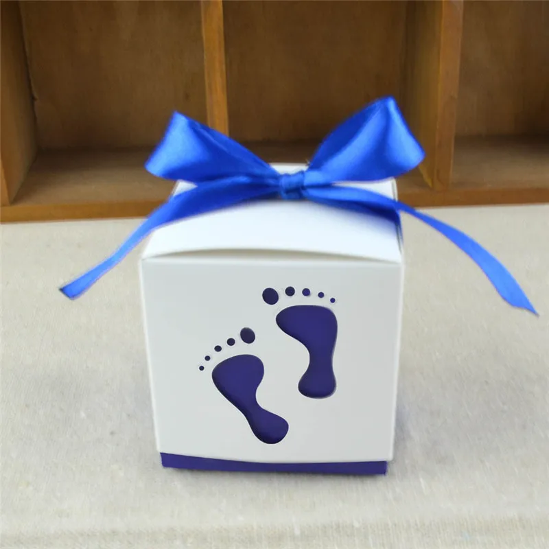 

5pcs Baby Foot Candy Dragee Gift Box Laser Cut-out Baby Shower Favor Chocolate Paper Box for Boy Girl Birthday Party Supplies