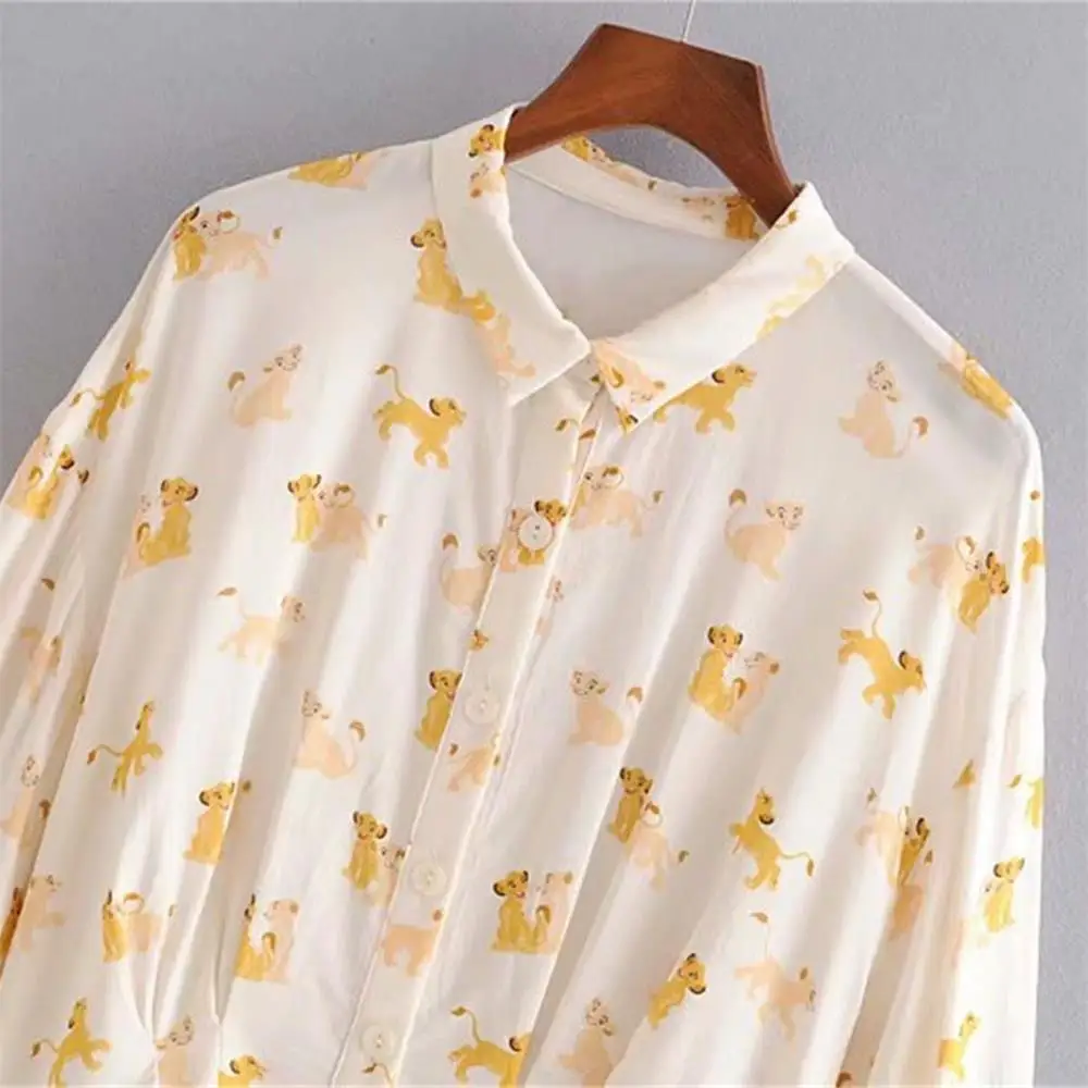 Женская одежда ZA & TRF осенняя Свободная рубашка с длинными рукавами и принтом льва