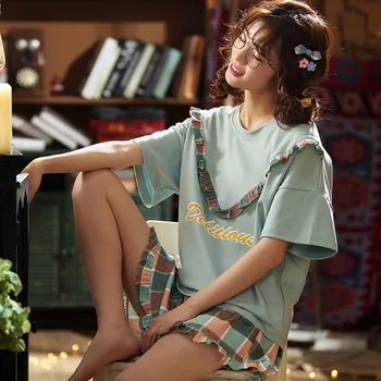 

23Styles 100%Cotton Cartoon Print Pajamas Women Cute Sleepwear Summer Shorts Nice Pyjamas Lovely Pyjama Sets Homewear Pajama