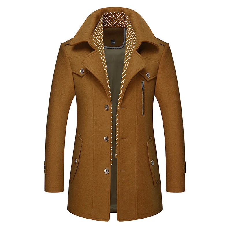 Шерсть и BlendsCasual базовое пальто базовые куртки Casaco Masculino Casaco Homem зимние куртки мужские однотонные куртки с отложным воротником из шерсти