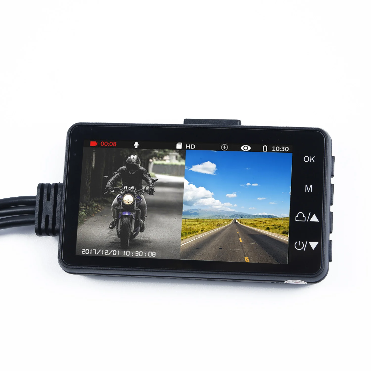 Video Cameras 3'' LCD Recorder for Motorcycle Black 1280*720P/30 ABS Action 140° wide fish-eye angle