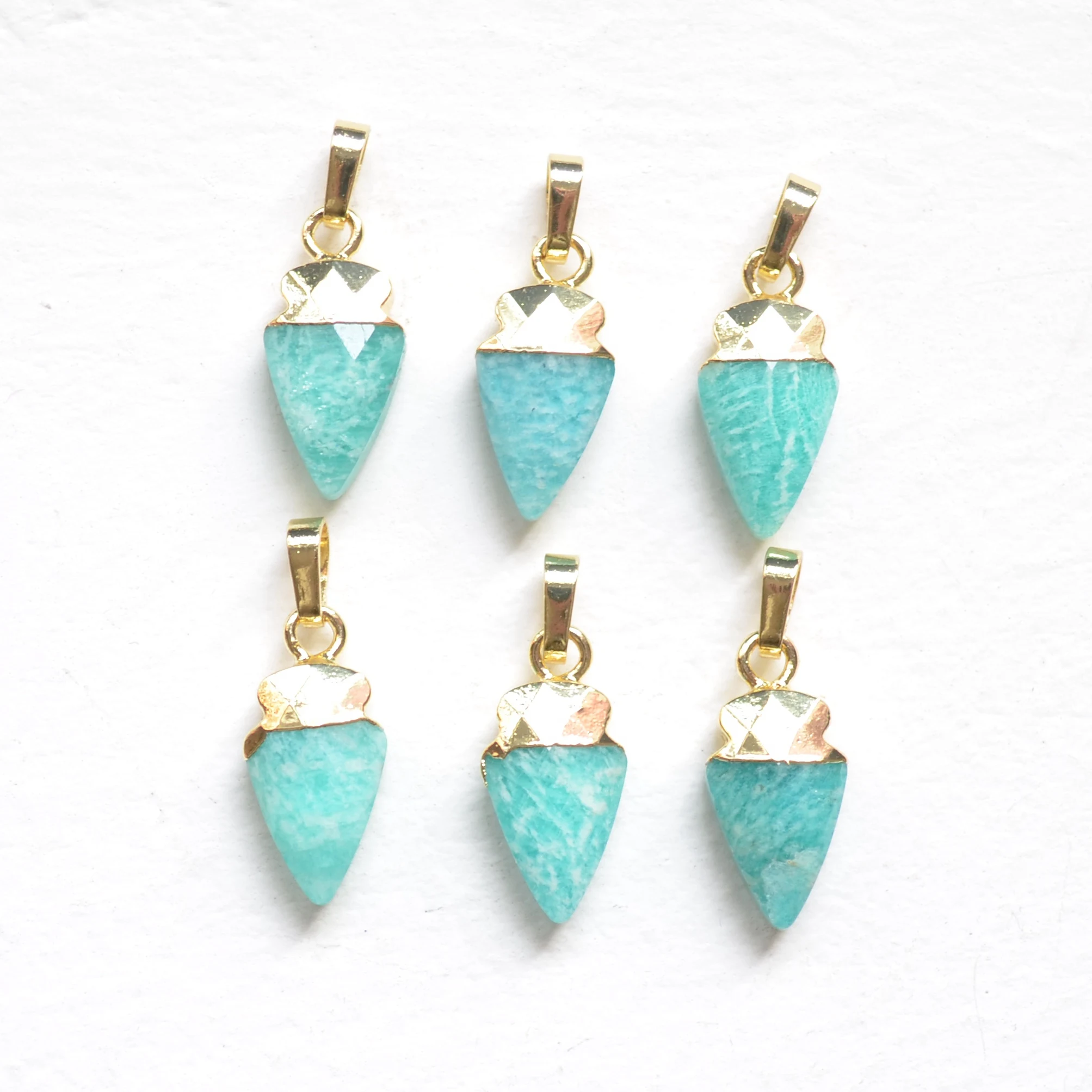 Small size cutted arrow shape Amazonite pendants with gold electroplated edges-amazonite charm for jewelry making