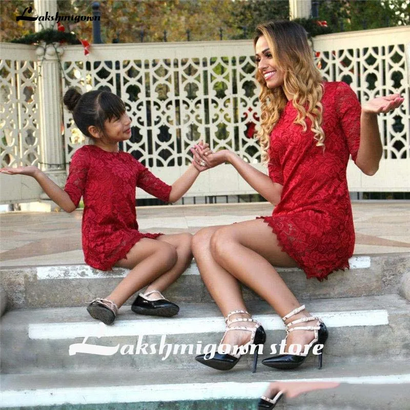 Красные платья для матери невесты платье мамы и дочки Детские наряды родителей