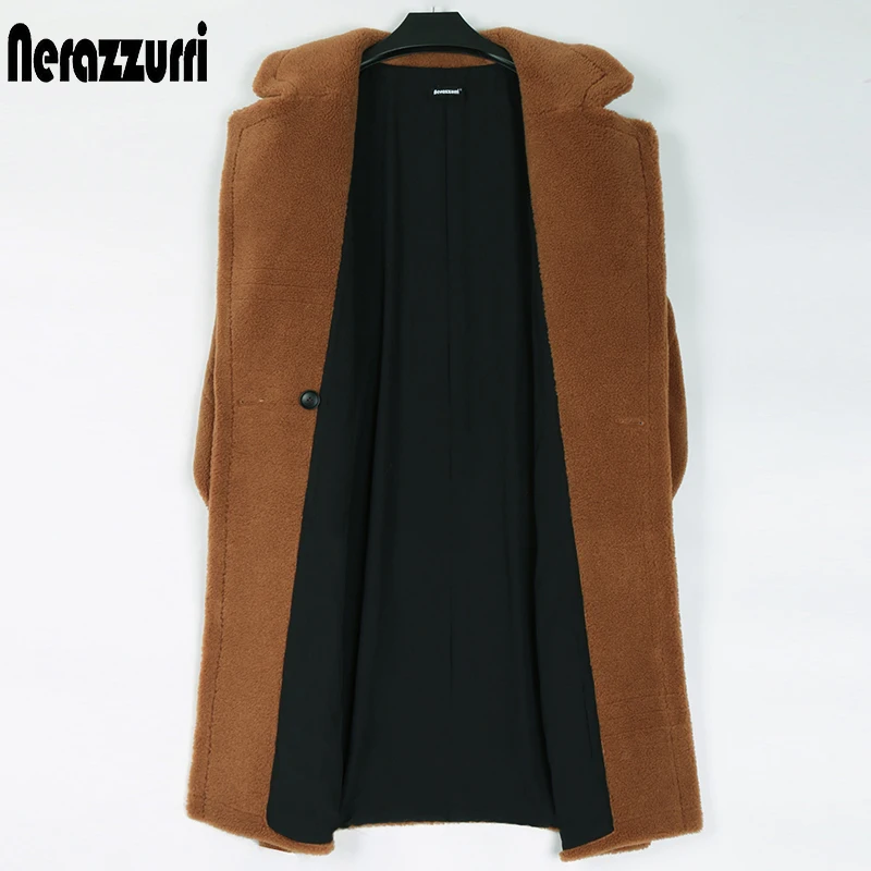 Nerazzurri Winter long oversized teddy coat women