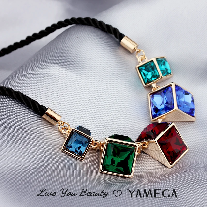 

YAMEGA Fashion Colorful Crystal Statement Necklace Bling Bling Rope Chain Gold Jewelry Choker Collar Necklaces for Women Girls