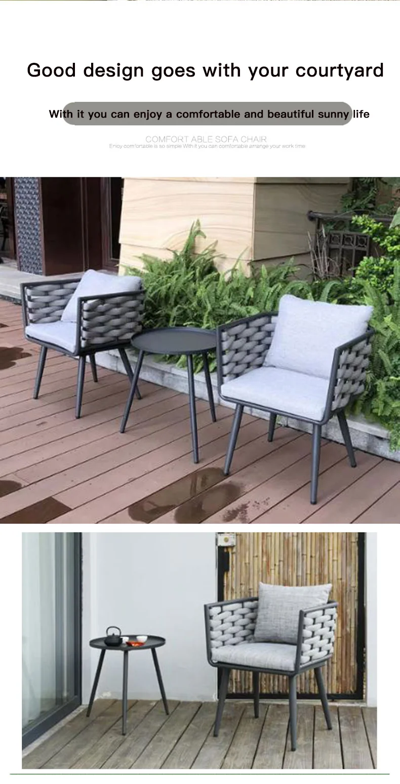 Description Picture 6 of itemThree Or Five-Piece Rattan Soft Sofa Aluminum Outdoor Sessions Furniture Nordic Leisure Courtyard Villa Balcony Table And Chairs