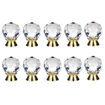 

Gold 10Pcs 30mm Crystal Glass Cabinet Knob Drawer Pull Handle Kitchen Door Wardrobe Hardware Used for Cabinet Drawer Chest