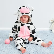 Зимняя одежда для новорожденных; комбинезон для малышей; Пижама с капюшоном с изображением животных; костюм с рисунком коровы; комбинезоны для мальчиков и девочек; Одежда для младенцев