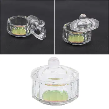 

RUIMIO 2pcs Mini Crystal Glass Cup Powder Liquid Container Bowl Dish Transparent Color Mixed Shapes Nail Art Storage Tools