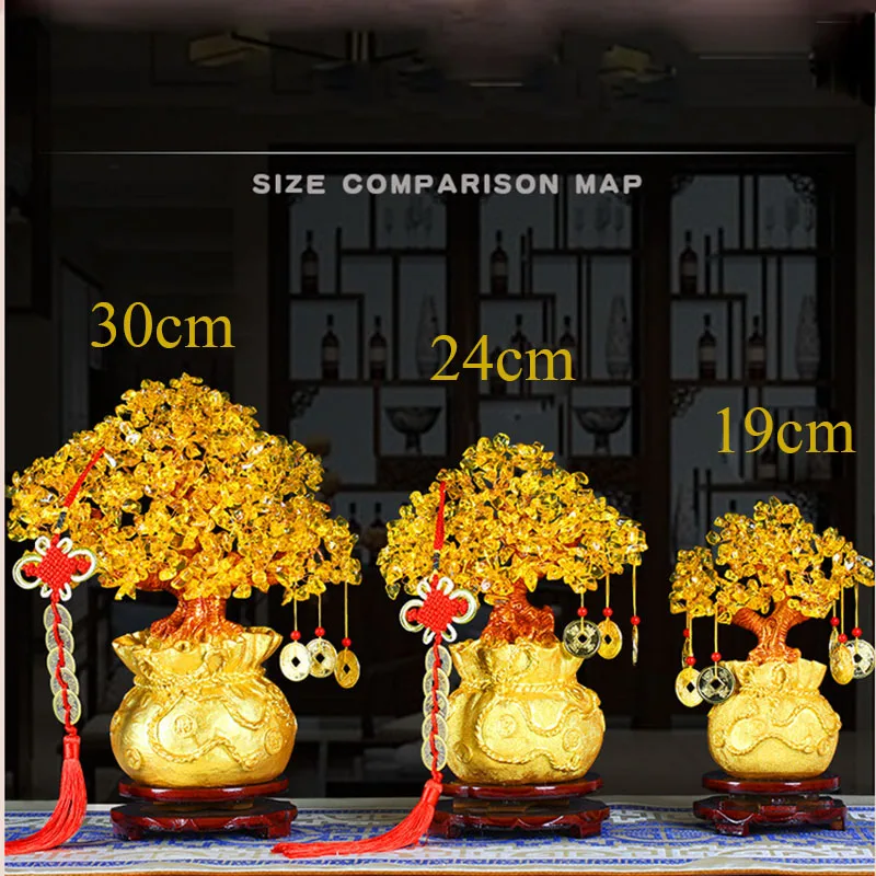 Ornament Crafts Resin Ornaments Resin Crafts Crystal Stone Ornament 19/24cm Lucky Tree Wealth Yellow Crystal Tree Natural Money Ornaments Bonsai Style Wealth Luck Feng Shui Ornaments Craft