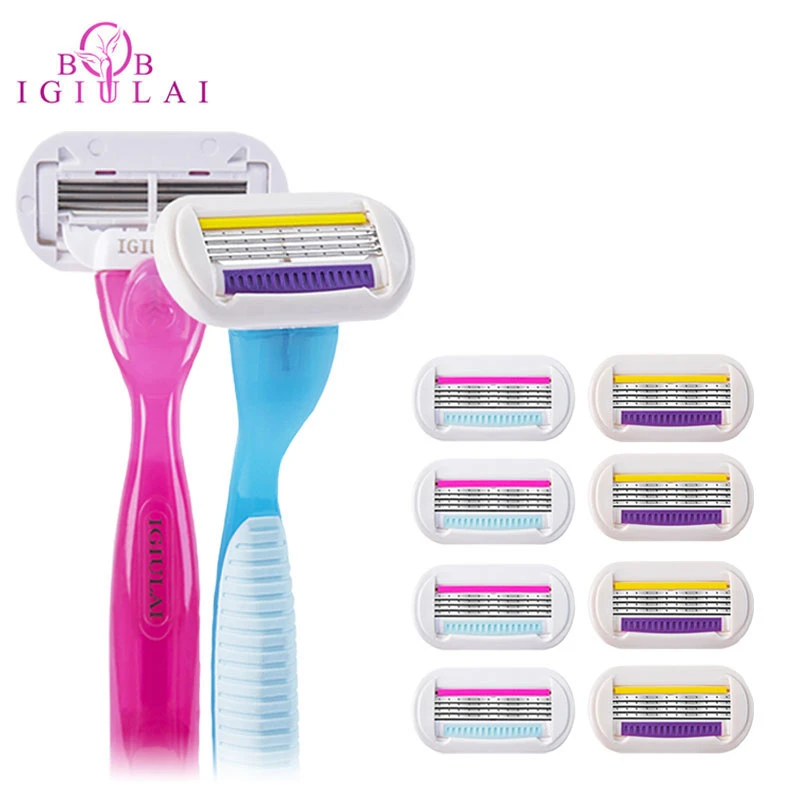 IGIULAI Women Shaving Razor 4 Layers Stainless Steel Replacement Razor Blades Manual Razor For Female Body Care Safety Shaving