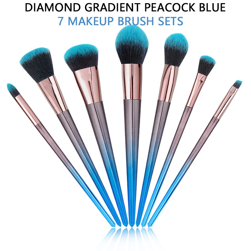 

7pcs Makeup Brush Eyeshadow Eyebrow Blending Set Beauty Brush Rose Gold Gradient Peacock Blue Makeup Tool Set Make Up Brushes