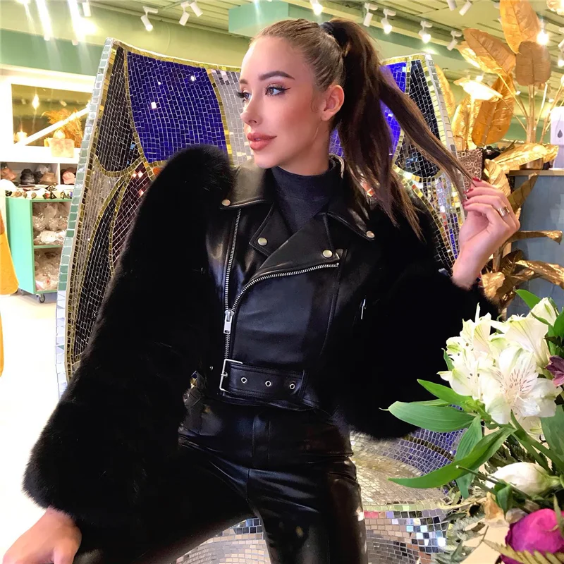 FURSARCAR 2021 New Genuine Leather Jacket Motorcycle Woman Short Slim Real Leather Jackets Luxury Winter Nature Fox Fur Coat
