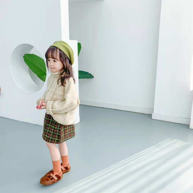 Autumn And Winter Girls High Collar Sweater Western Style Sweater Korean-style Girls High Collar Versitile Tops Solid Color