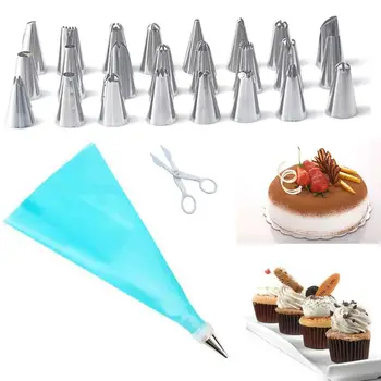 

26/27/28pcs Silicone Pastry Bag Tips Kitchen DIY Icing Cream Reusable Pastry Bags Nozzle Set Cake Decorating Tools Scissors