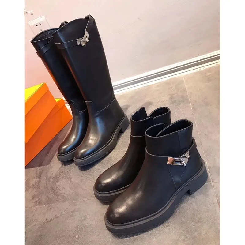 

Winter Over The Knee Boots Women's Bow Side Zip Round Knee Bare Boots Square Heel Casual Long Tube black Booties