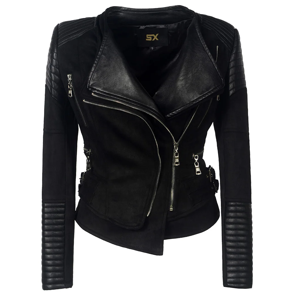 Gothic faux fur coat female winter autumn fashion motorcycle jacket black faux fur coat PU jacket warm jacket