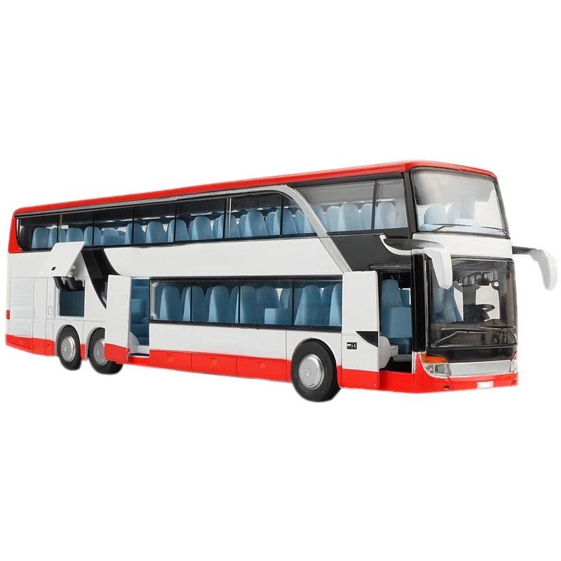 

1:32 High Simulation Double Sightseeing Bus Model Toy Children Birthday Gifts Cars Alloy Flashing Sound Vehicle Toys for Kids