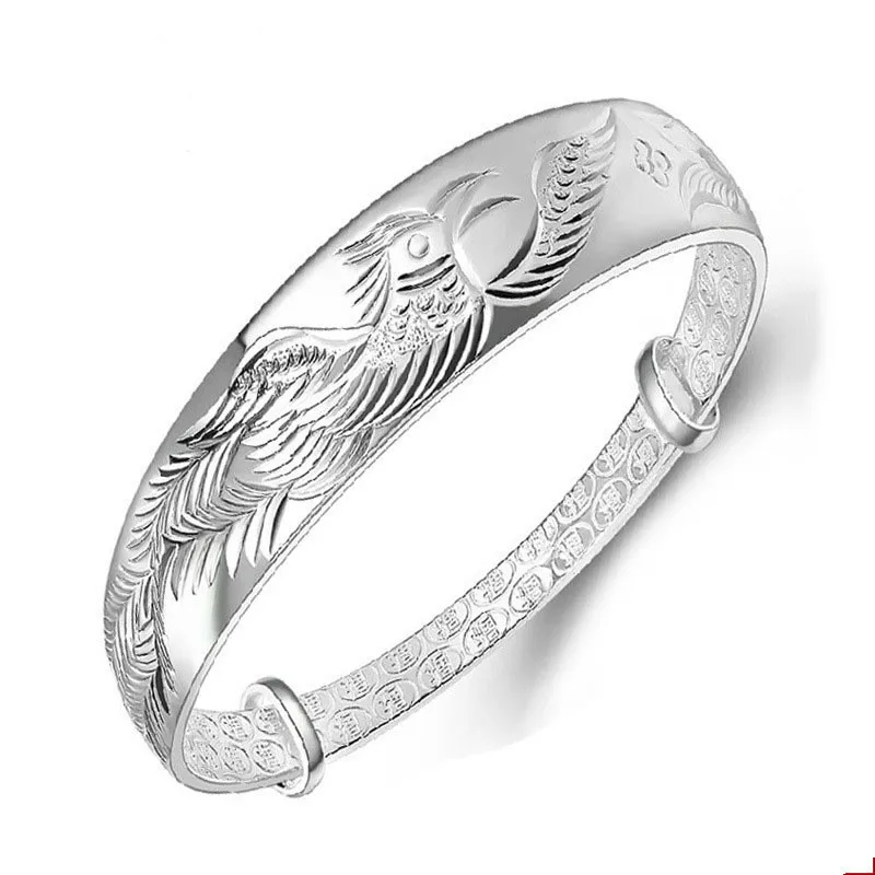 New Trendy Exquisite 925 Sterling Silver Jewelry Bird Phoenix Animal Bangles Bracelets for Woman Mother's Day Gifts | Украшения и