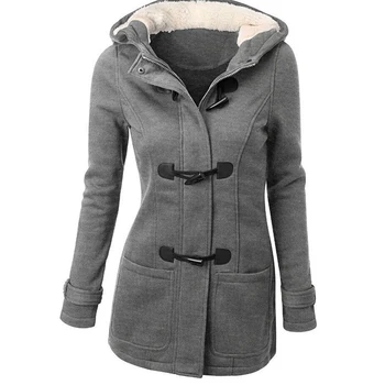 

Hoodies Women Jacket Long Sleeve Plus Size Thicken Warm Duffle Coat Buckle Front Winter Parka Coat Outerwear Hooded Parkas