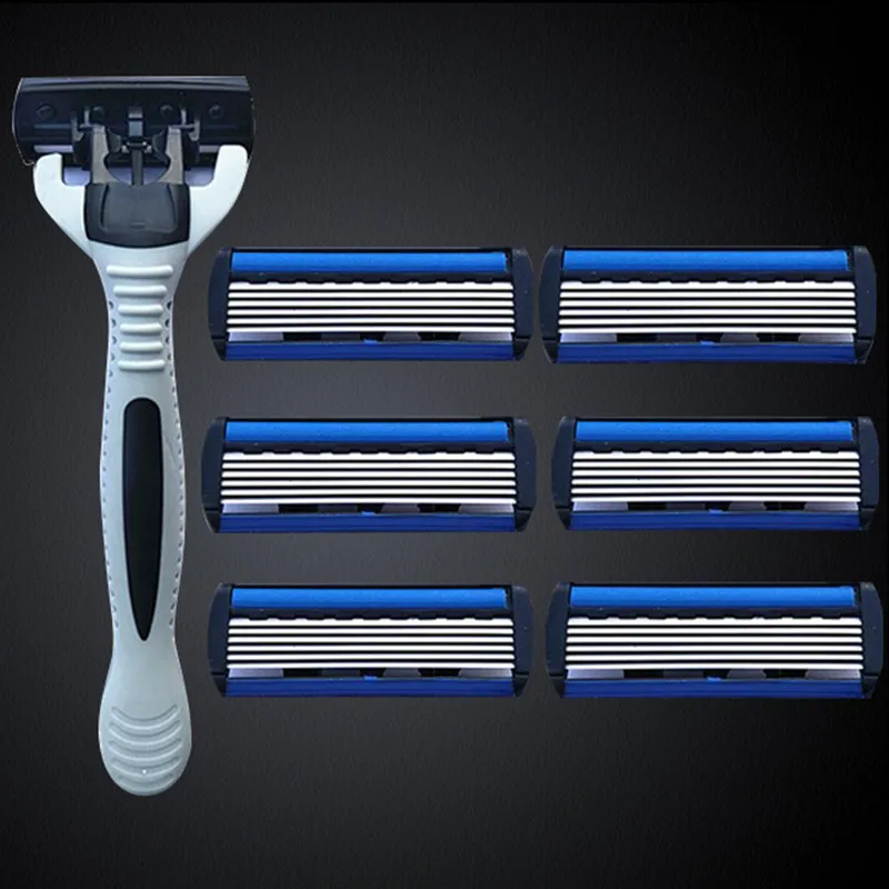 

6 Layers Razor 1 Razor Holder 7 Blades Replacement Shaver Head Cassette Shaving Razor Set Face Knife For Man face shaver