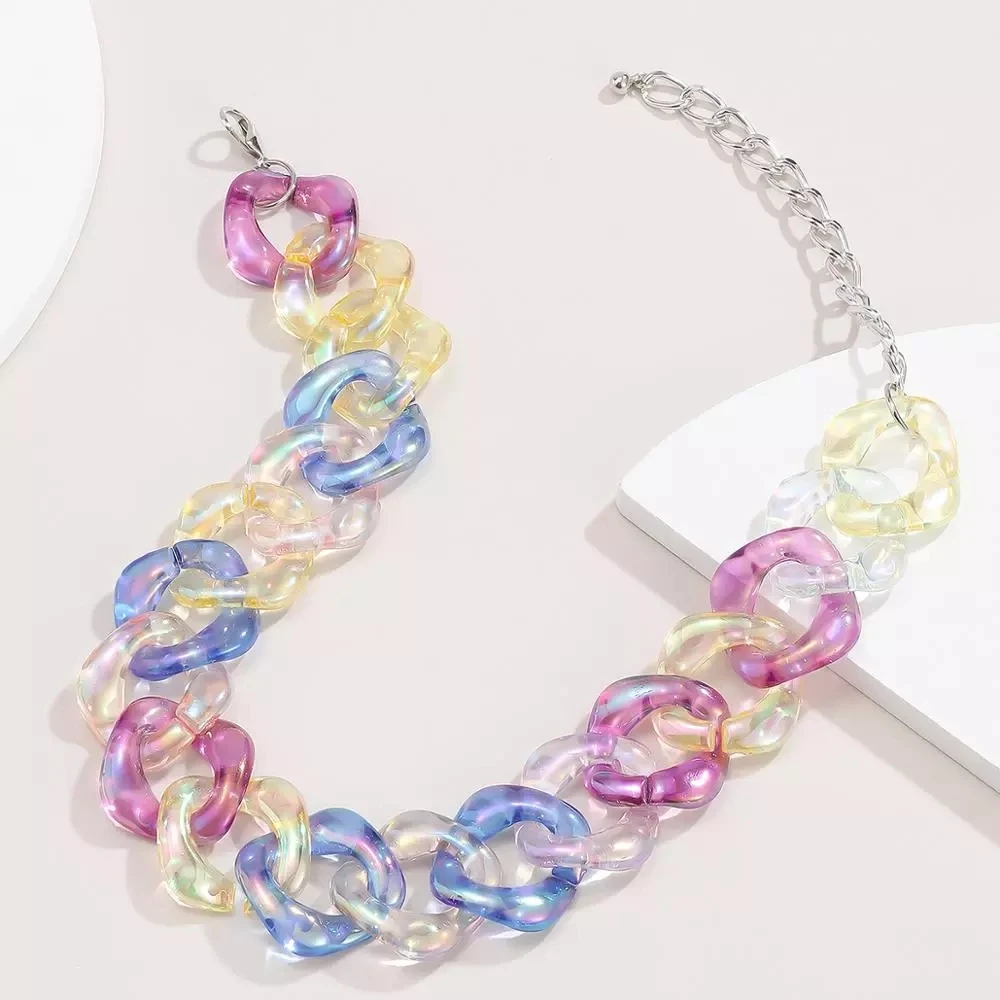 

Punk Rainbow Acrylic Chain Necklace for Women Fashion Statement Big Chunky Resin Hip Hop Choker Collar Femme Necklace Jewelry