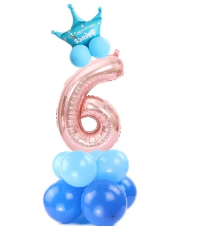 Blue 6 14 шт., костюм на день рождения, 1, 2, 3, 4, 5, 6, 7, 8, 9, 0, шар с цифрами, розовое золото, колонна, Золотая Корона, шары на день рождения, вечерние шары - Цвет: Blue 6