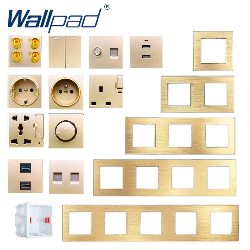 Metal Frame Diy Gold Wall Socket Free Combination Wallpad Uk Eu Socket Usb Tv Data Audio Outlet Plug Electrical Sockets Aliexpress