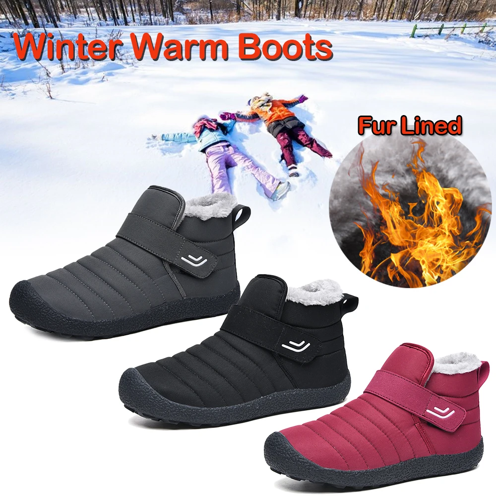 Winter Women's Snow Boots Fur Lined Ankle Boots Casual Warm Non Slip Footwear Slip On Flat Shoes Botas Mujer D30
