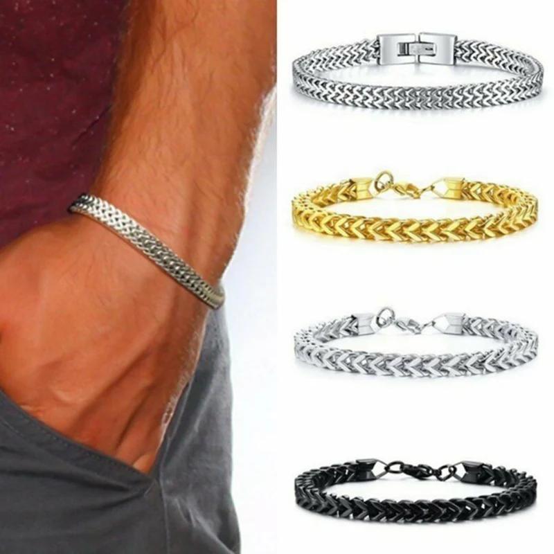 Trendy Stainless Steel Silver gold color Foxtail Chain Bracelet for Men Double Link Bracelets bangle Male punk Jewelry | Украшения и