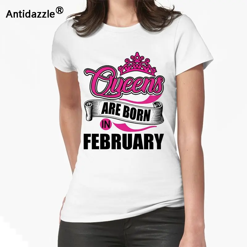 ne33 Antidazzle заказной Азиатский размер Queens are born in Feb футболка с круглым вырезом Женская футболка классная летняя футболка - Цвет: ne33