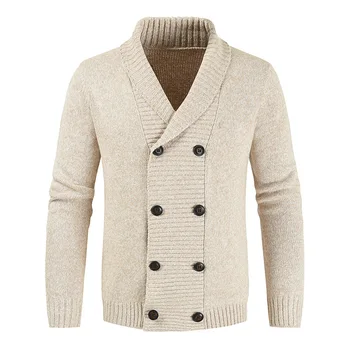 

2020 Men's New Style for Autumn and Winter Lapel Sweater Youth Fashion Casual Double Breasted Cardigan Sweater