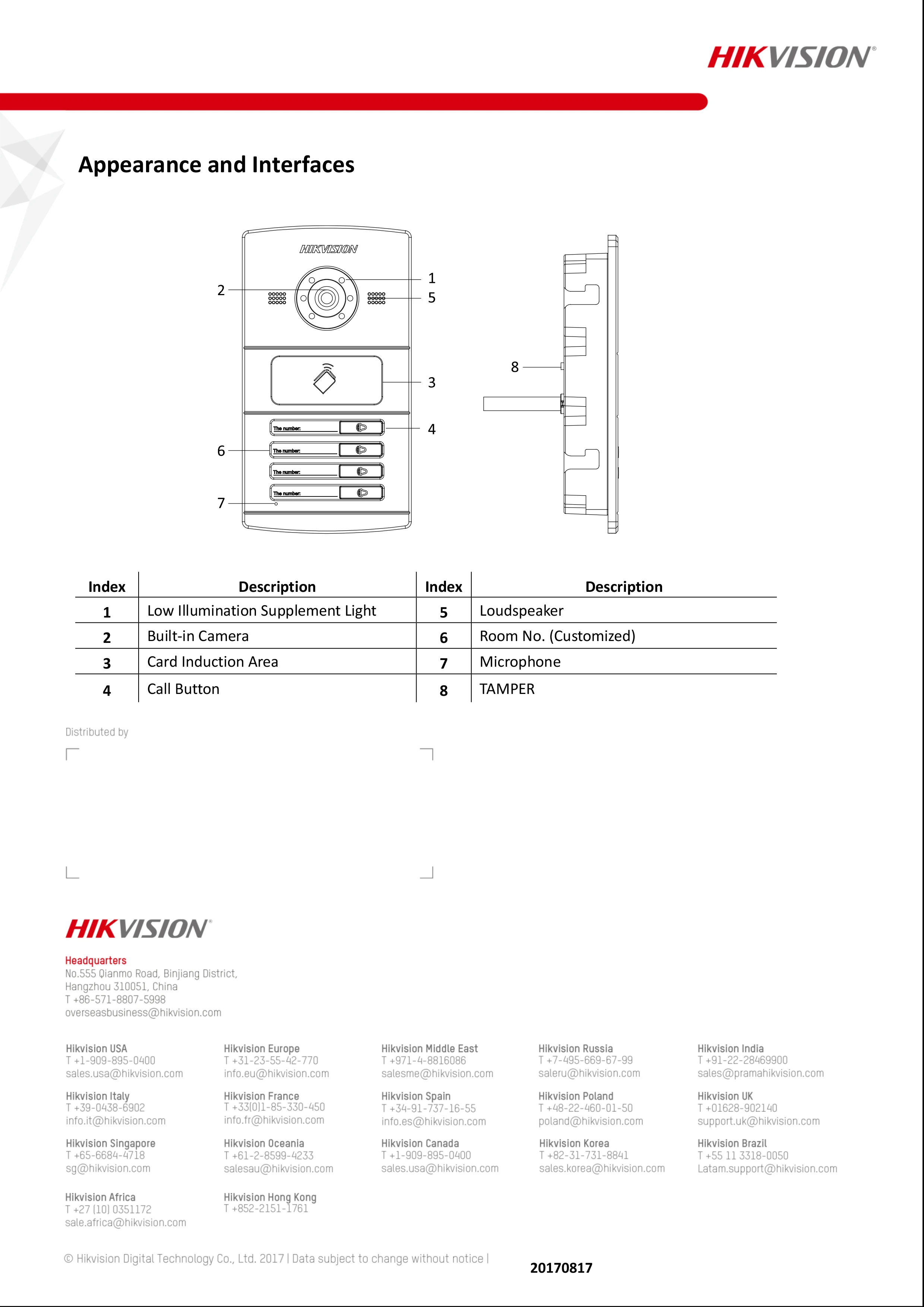 DS-KV8102-IM / DS-KV8202-IM / DS-KV8402-IM Hikvision Original  Hands Free 1, 2 or 4 Button Metal Villa Door Station