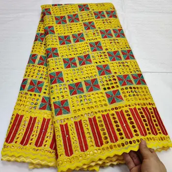 

2019 Latest Swiss African Cotton Lace Fabric High Quality Swiss Voile Lace In Switzerland With Stones For Every Dress Yellow
