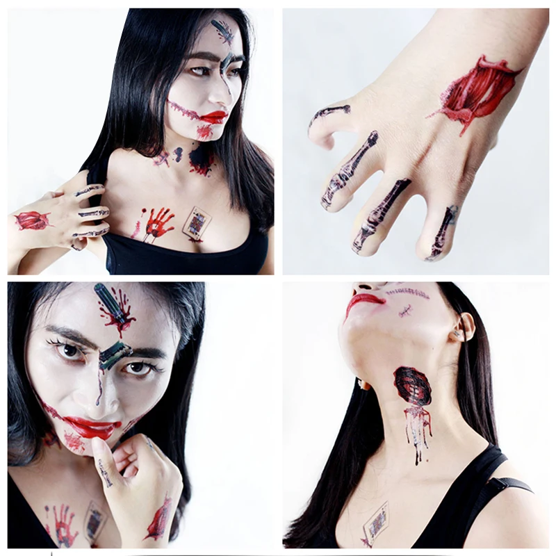 

1PC Waterproof Temporary Tattoo Sticker Halloween Instant Stitched Wound Scary Scars Temporary Drawing Body Art Tattoo Stickers