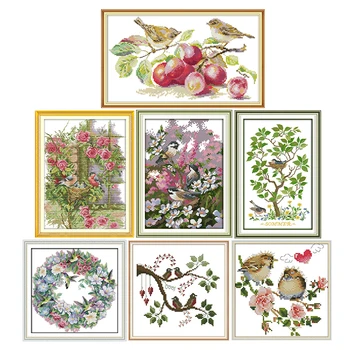 

Flowers&Birds World Series DIY cross stitch kits counted 11CT14CT printed pattern DMC handmade sewing needlework embroidery sets