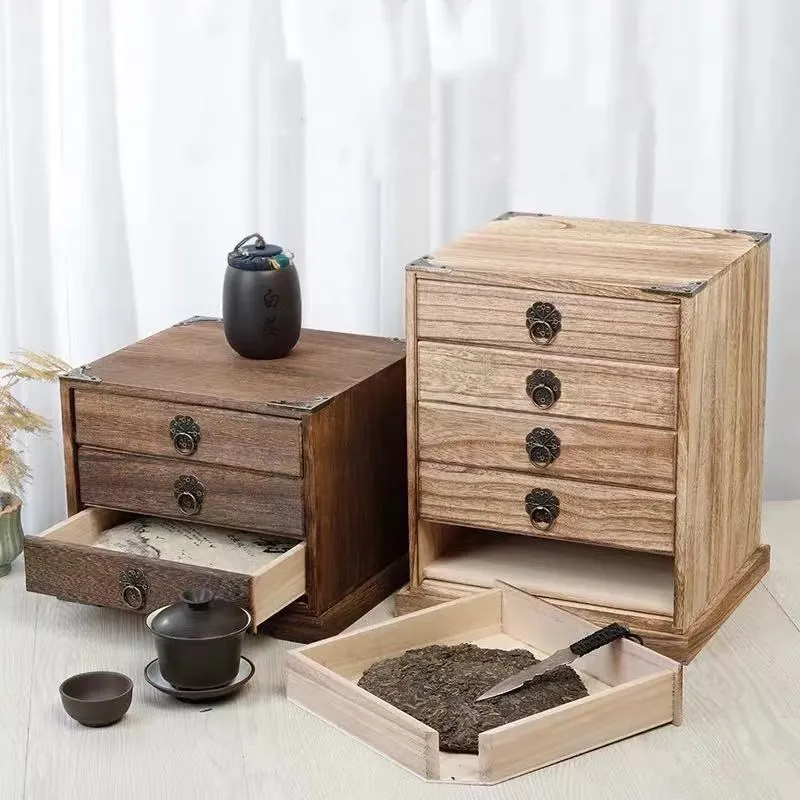 Solid wood tea boxes ark tea cake packaging wooden box burn paulownia multilayer tray