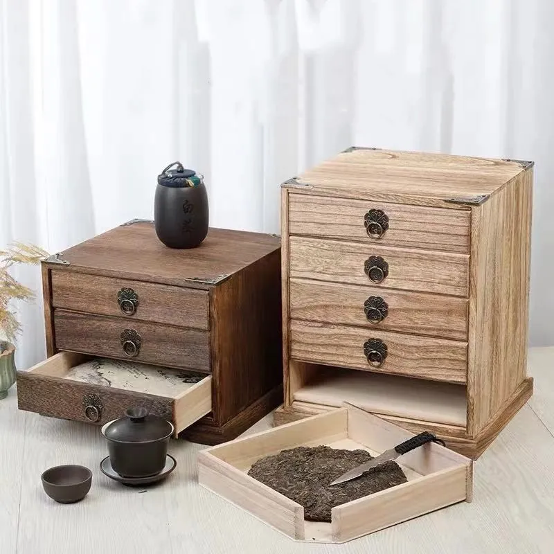 Bamboo Tea Box tea cake storage box tea organizer Tea Ceremony Accessories  tea tray drawer organizer storage bin bamboo cabinet