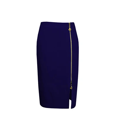 Однотонная юбка-карандаш на молнии для женщин, большие размеры, Модная тонкая юбка Офисная Женская винтажная высокая талия, женская сумка, Юбки До Колена - Цвет: Blue